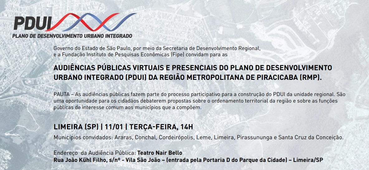 Imagem da notícia: Limeira sedia audiência pública para debater assuntos da região metropolitana de Piracicaba