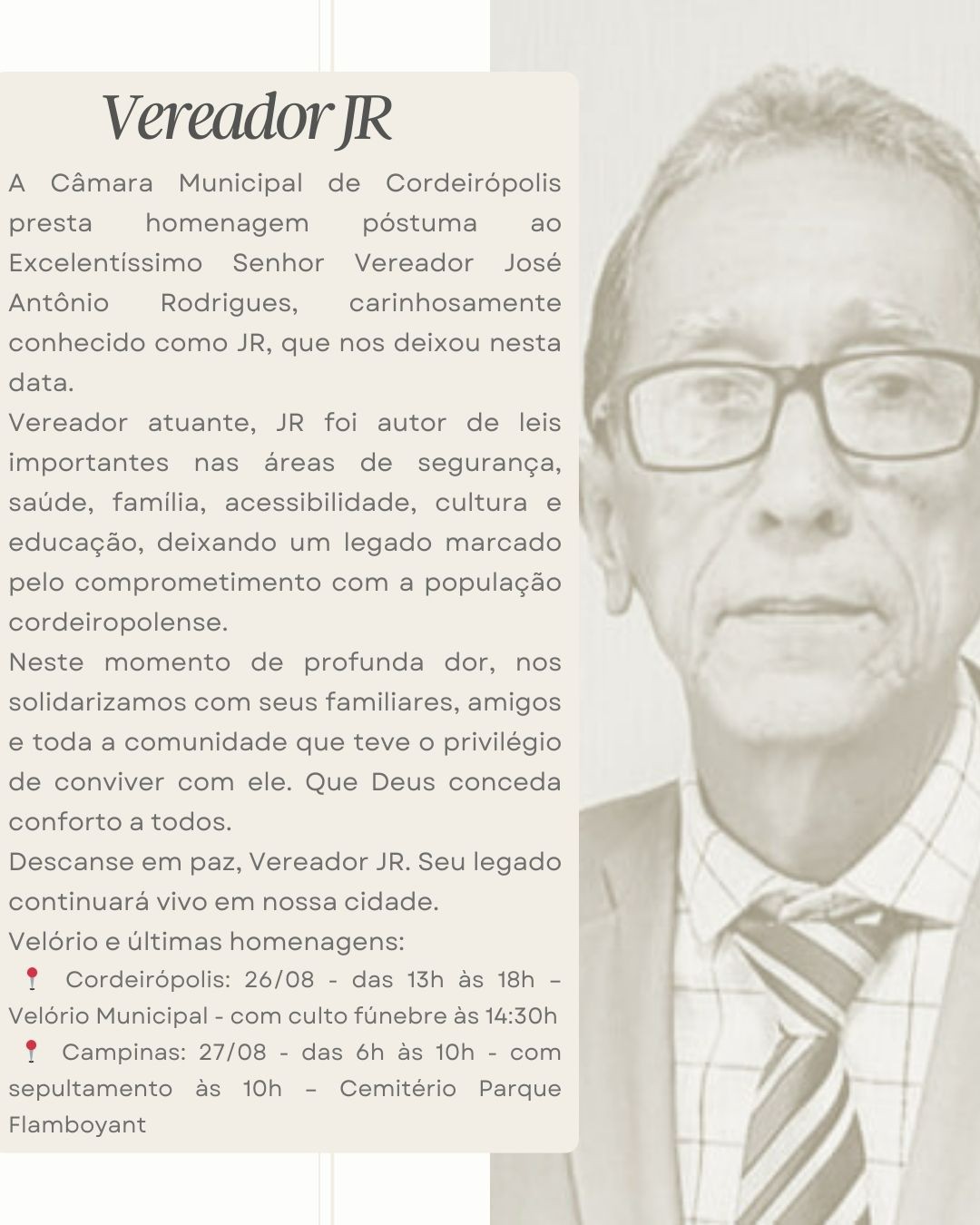 Imagem da notícia: Homenagem Póstuma ao Vereador José Antônio Rodrigues (JR)