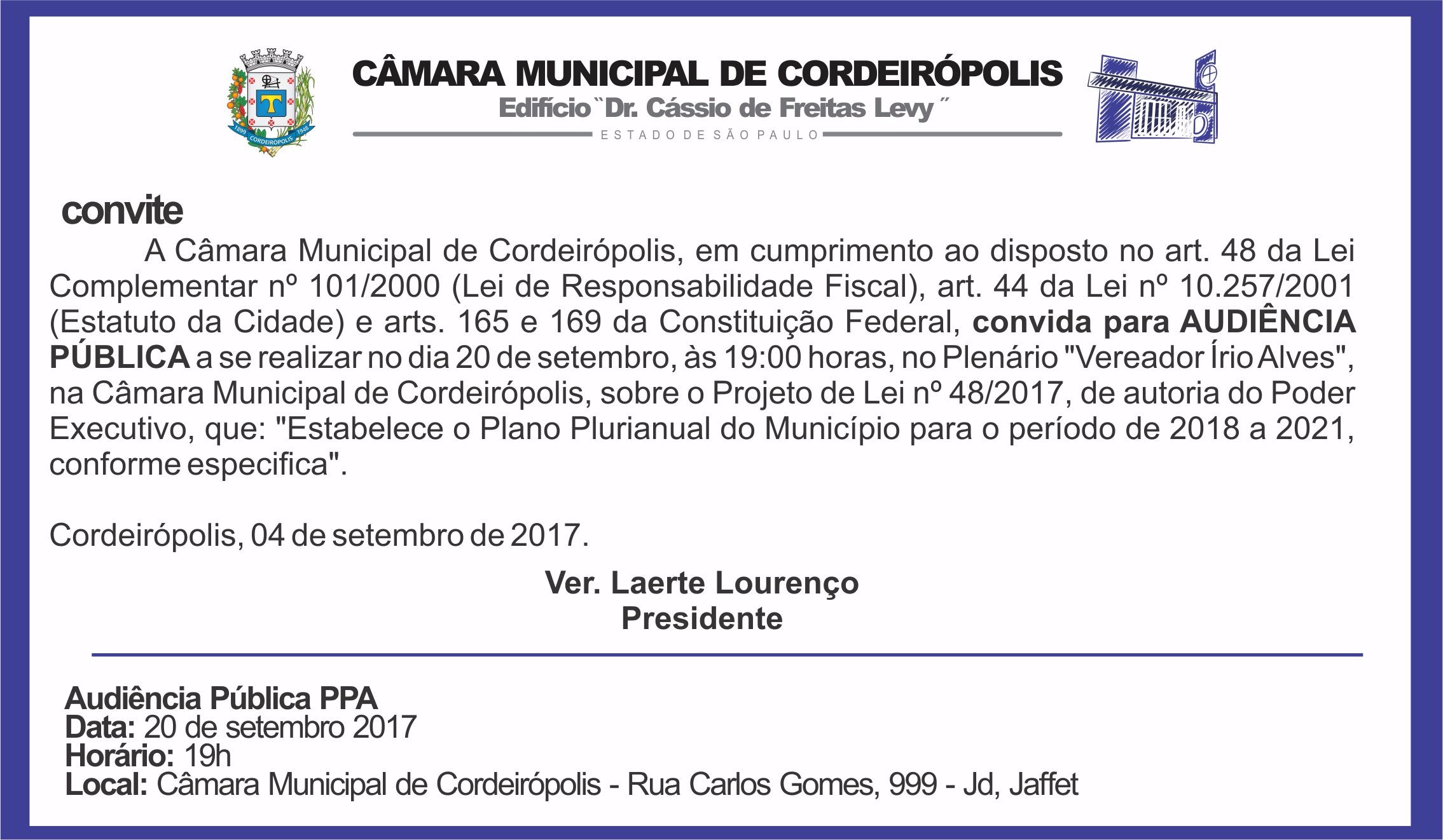 Imagem da notícia: Câmara realiza Audiência Pública referente ao Plano Plurianual