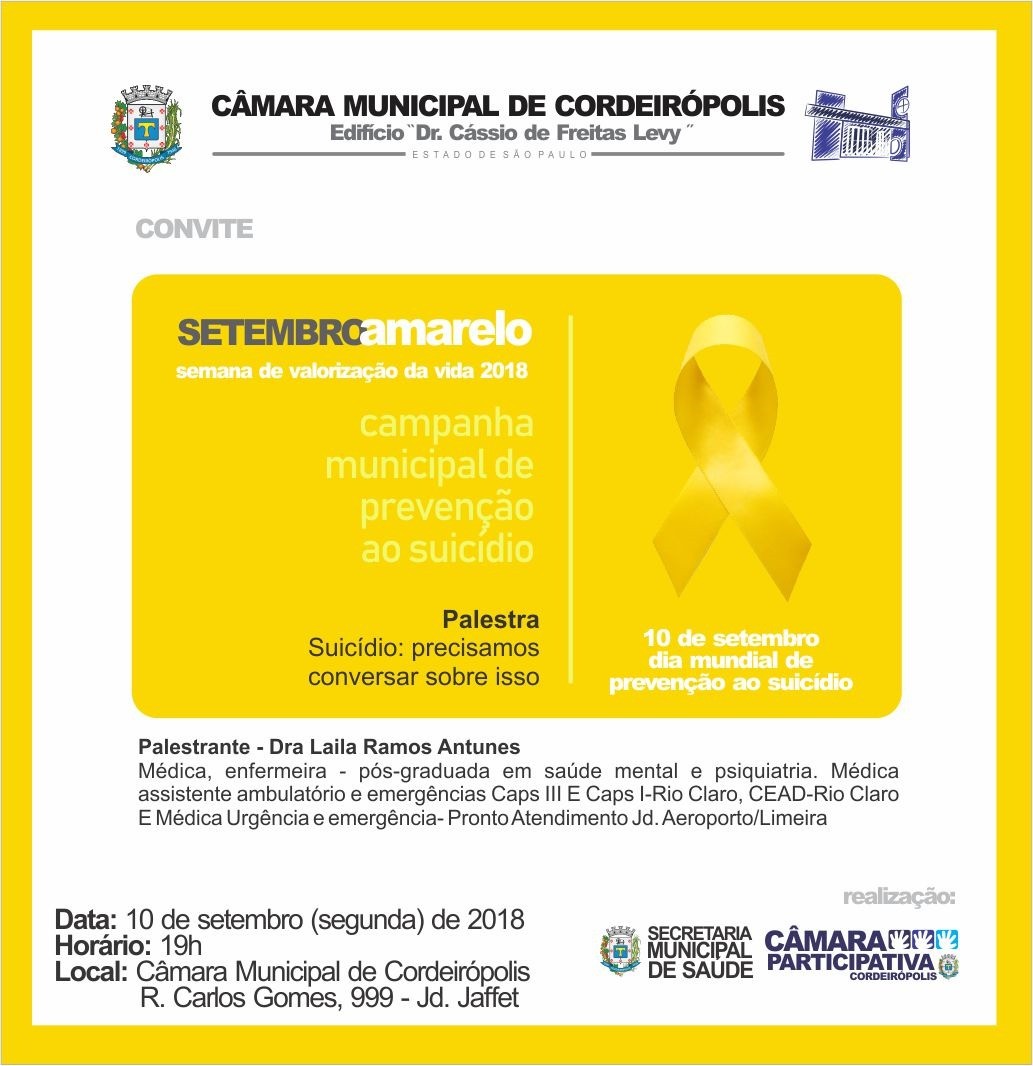 Imagem da notícia: Suicido é abordado em palestra no Setembro Amarelo da Câmara