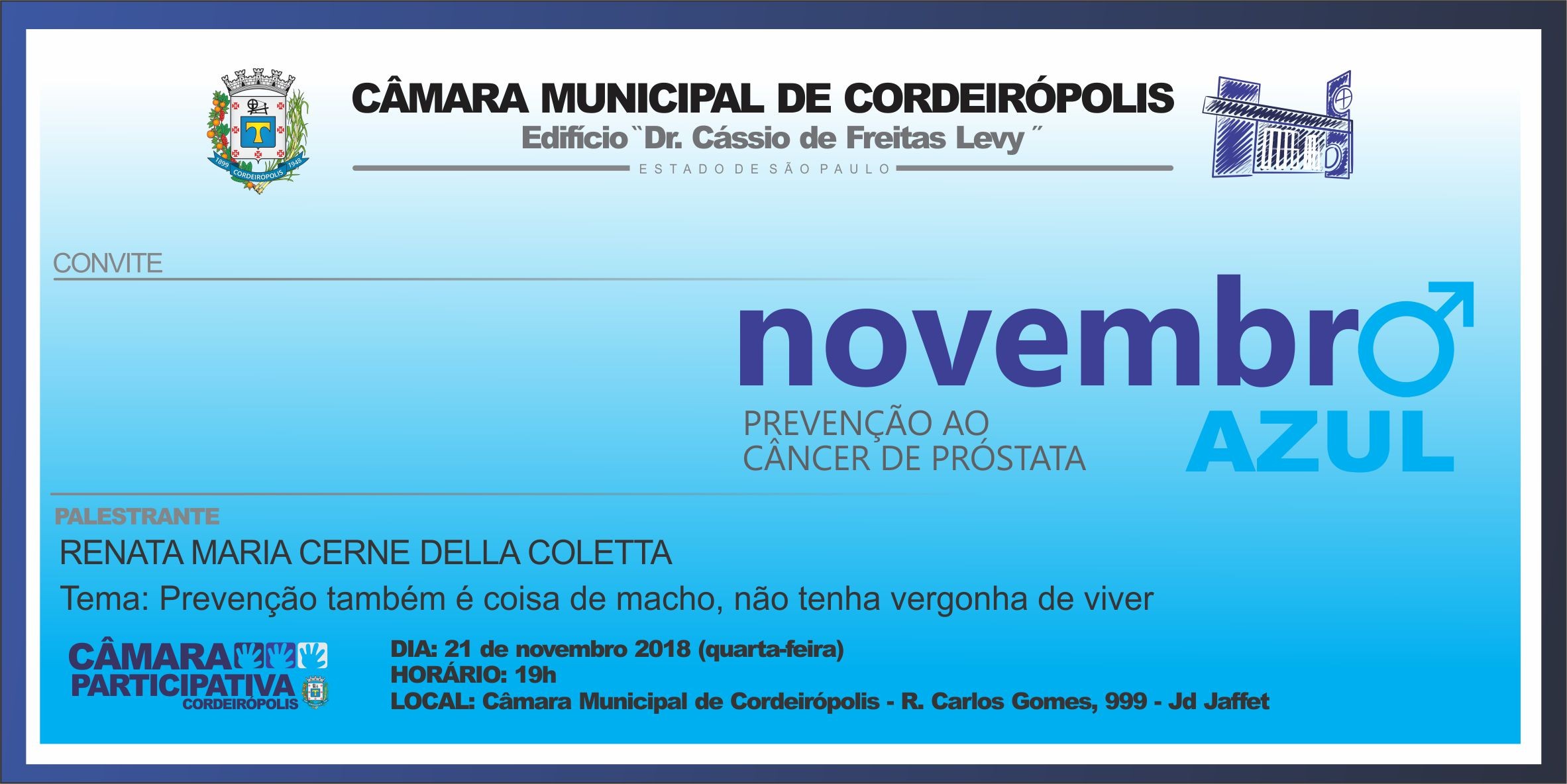 Imagem da notícia: Câmara traz palestra para discutir Novembro Azul